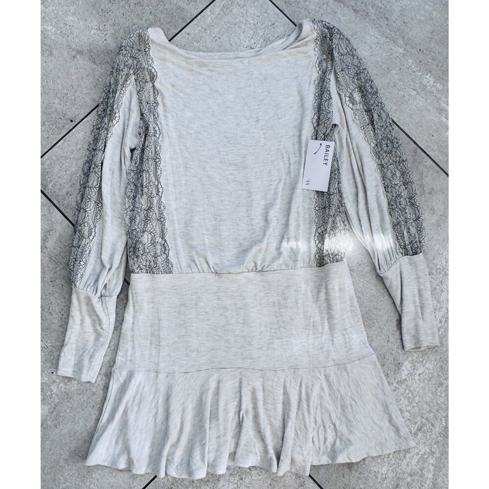 New Bailey 44 Dominique Mini Dress Long Sleeve Lace Gray Sweater Size L
